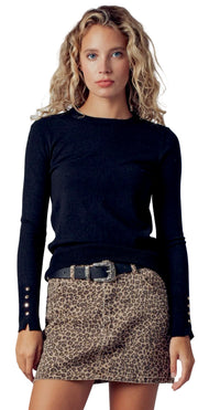 Polished Button Cuff Slim Knit Top