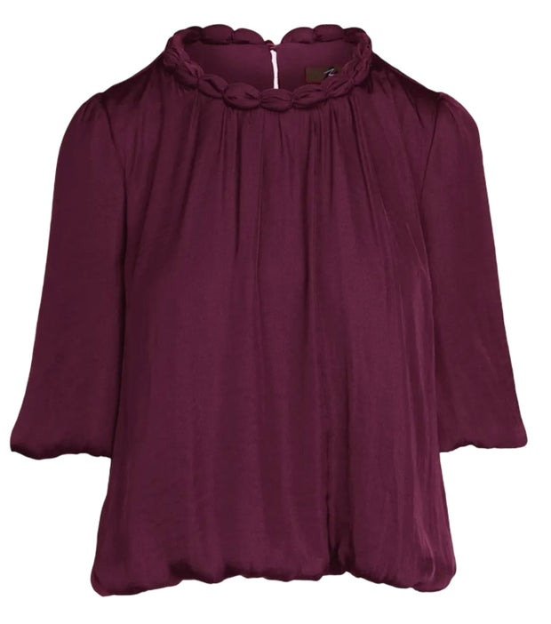Round Neckline Accent Billowy Blouse