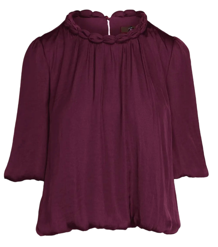 Round Neckline Accent Billowy Blouse