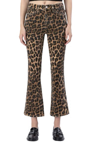 Mid Rise Leopard Print Kick Flare Jeans