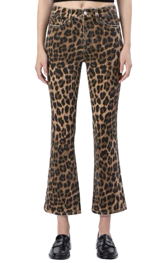 Mid Rise Leopard Print Kick Flare Jeans