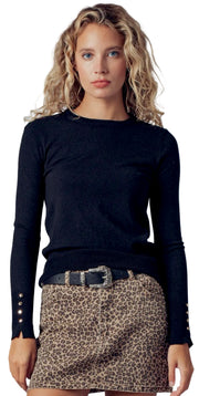 Polished Button Cuff Slim Knit Top