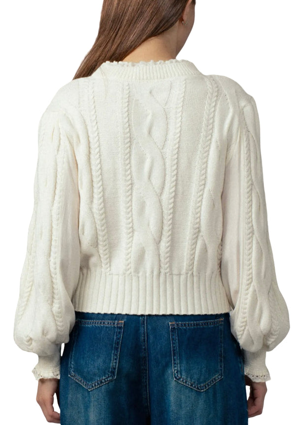 Lace Trim Cable Pullover Sweater