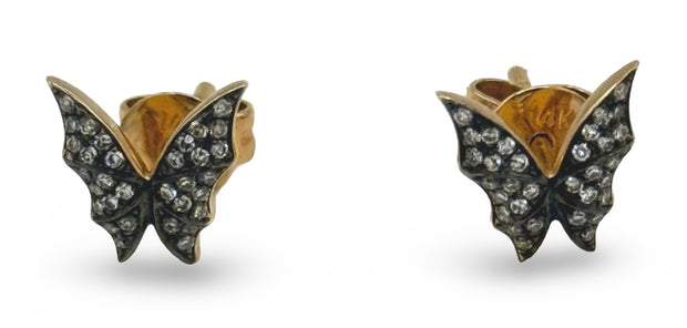 Oxized Diamond & 14kt Gold Butterfly Stud Earrings