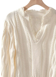 Lace Trim Cable Pullover Sweater
