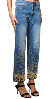 Gold Sequin Straight Leg Jeans