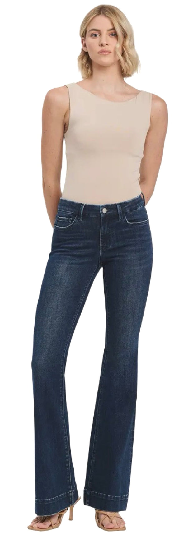 Mid Rise Full Length Flare Jeans