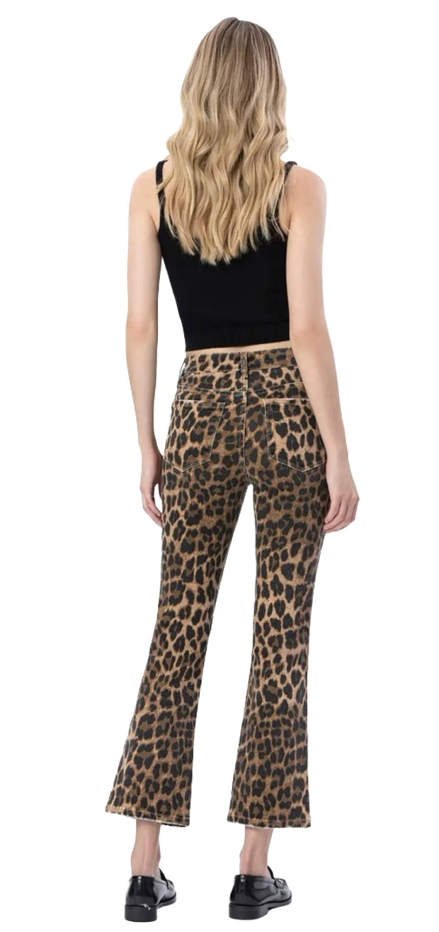 Mid Rise Leopard Print Kick Flare Jeans