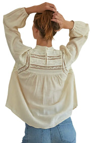 Woven Long Sleeve Mock Neck Top