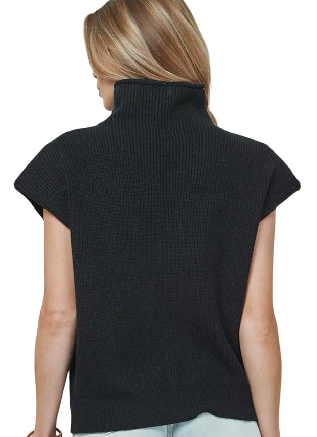 WIDE SHOULDER TURTLE NECK SHORT SLEEVE SWEATER TOP