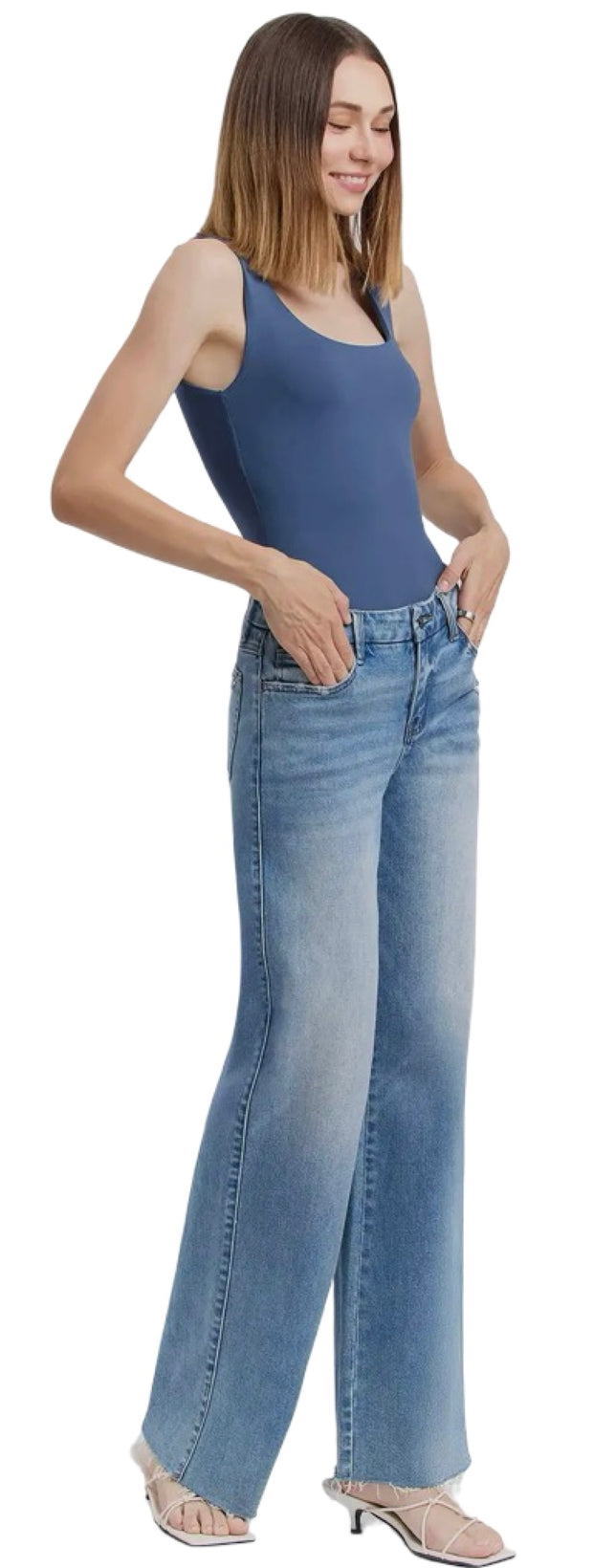 Mid Rise Wide Leg Jean
