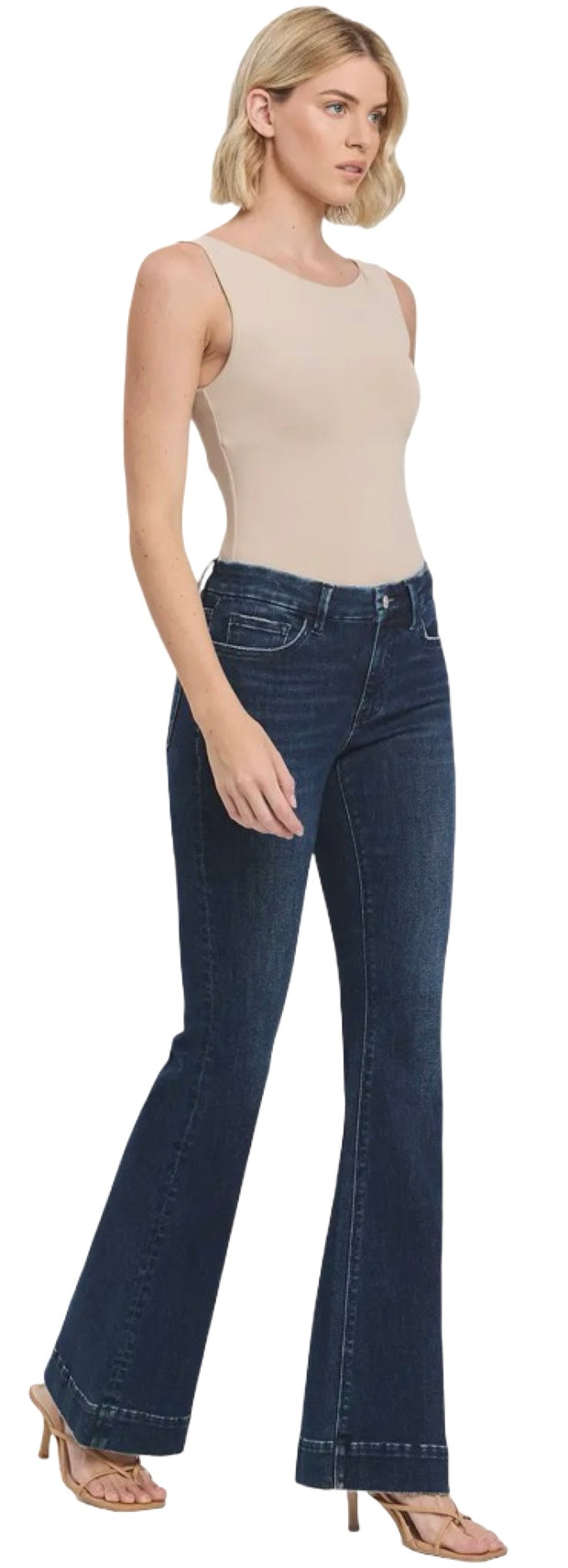 Mid Rise Full Length Flare Jeans