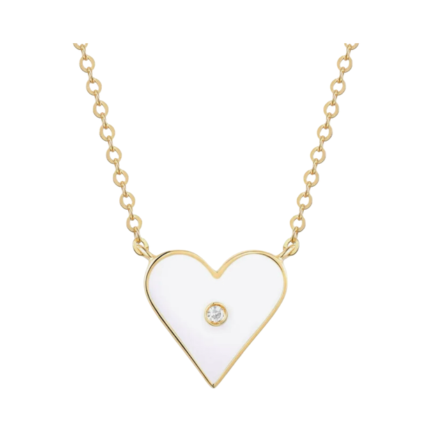 Enameled Heart w/ Diamond 14kt Gold Necklace