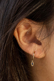 14KT Gold Huggie w/ Sapphire Evil Eye Charm