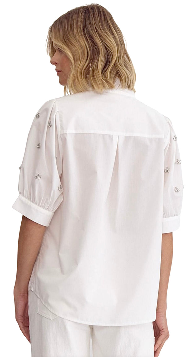 Short Sleeve Embellished Button Front Shirt