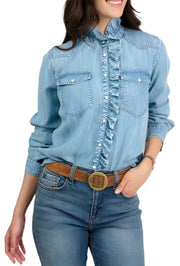 Denim Ruffled Snap Shirt