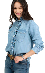 Denim Ruffled Snap Shirt