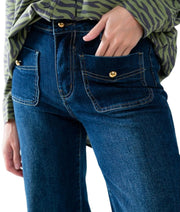 Straight Leg Front Button Pocket Jeans