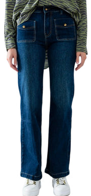 Straight Leg Front Button Pocket Jeans