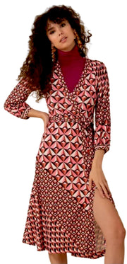 Geometric Faux Wrap Dress