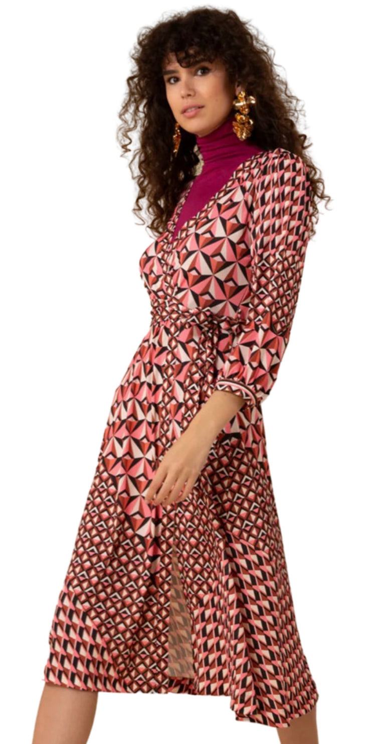 Geometric Faux Wrap Dress