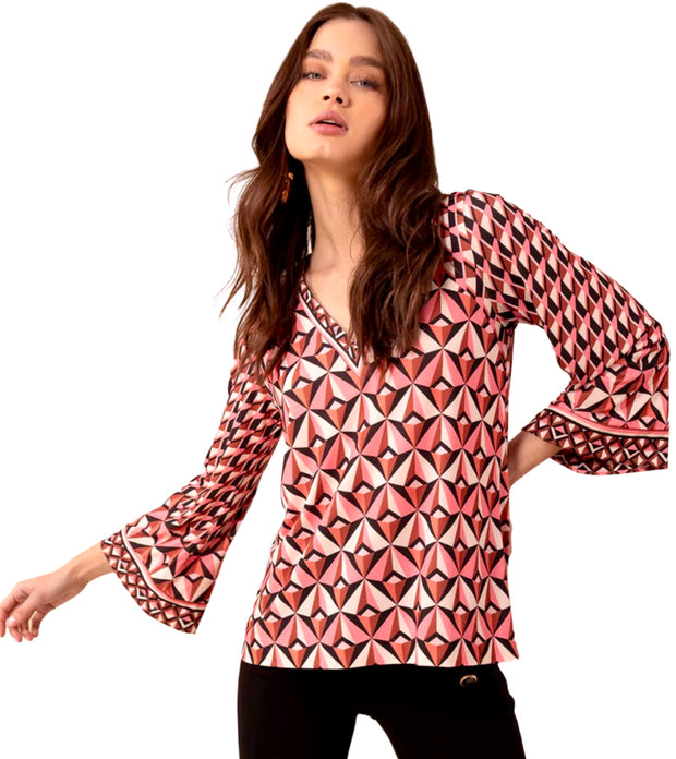 Geometric V Neck Jersey Top