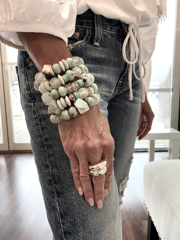 Chunky Turquoise and Chalcedonny Stone Stretch Bracelet
