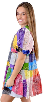 Rainbow Bandana Cotton Dress W/ Stars