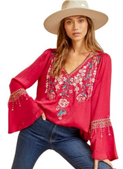 Vneck Embrodiered Top w/ Bell Sleeves