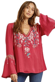 Vneck Embrodiered Top w/ Bell Sleeves