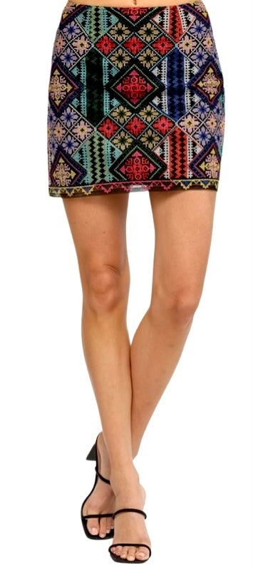 Embroidered Patchwork Skirt