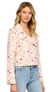 Linen Print Floral Moto Jacket