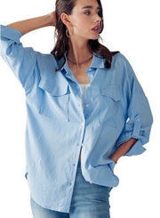 Oversized Pockets Button Up Linen Shirt