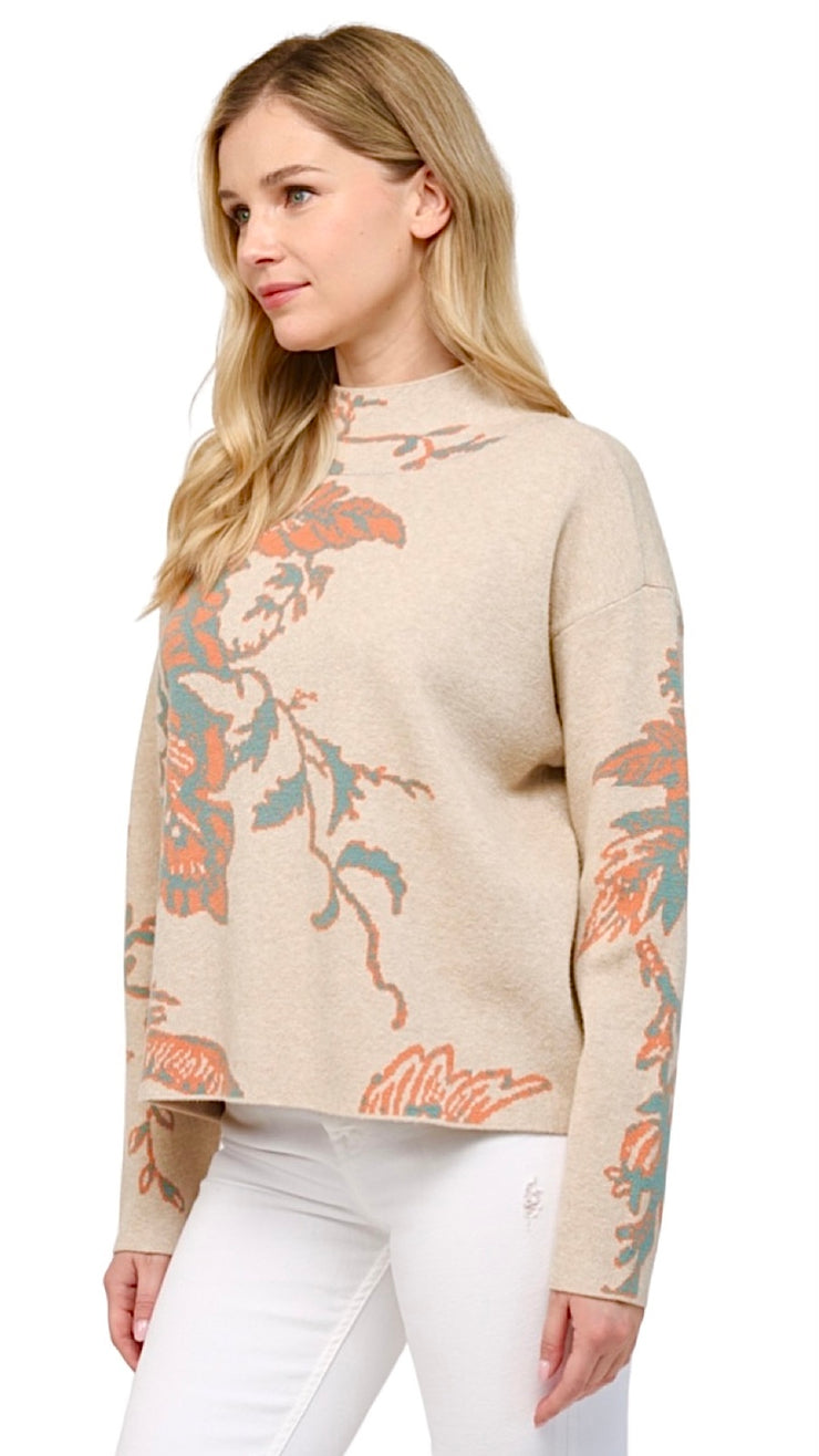 Floral Accent Mock Neck Sweater