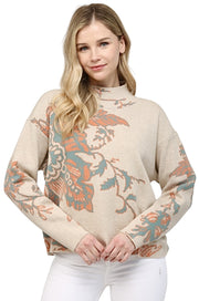 Floral Accent Mock Neck Sweater