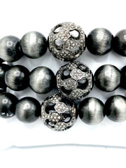 Oxized Silver and Diamond Bead Stretch Bracelet
