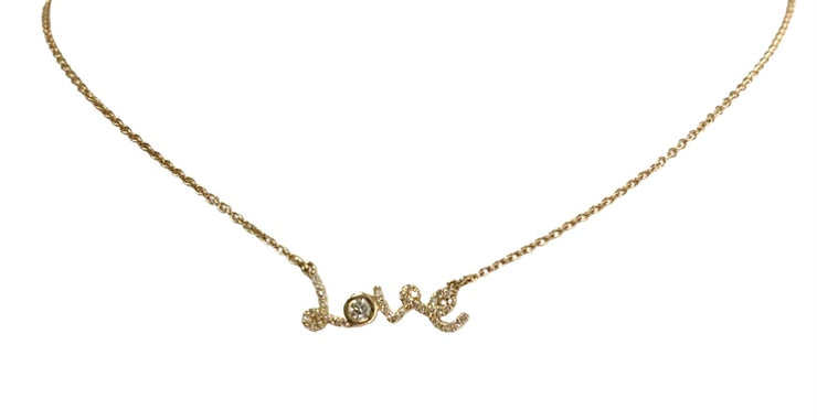Small Script 14kt Gold Diamond Love Necklace