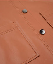 Faux Leather Button Front Jacket w/Collar