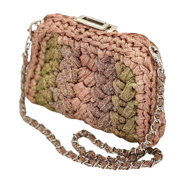 Italian Metallic Woven Clutch w/Chain Strap