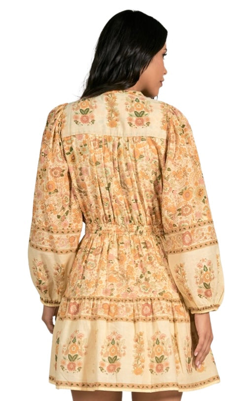 Long Sleeve Print Tie Neck Dress