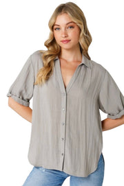Collared VNeck Button Front Gauze Shirt