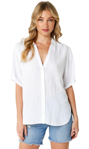 Collared VNeck Button Front Gauze Shirt