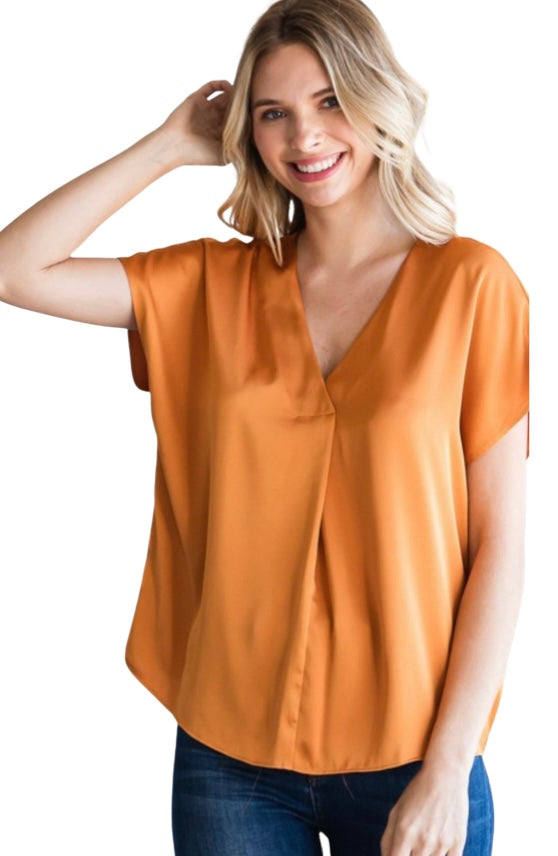 Solid Satin V Neck Top