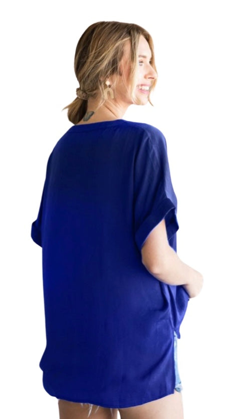Solid Cuffed Short Sleeve Top