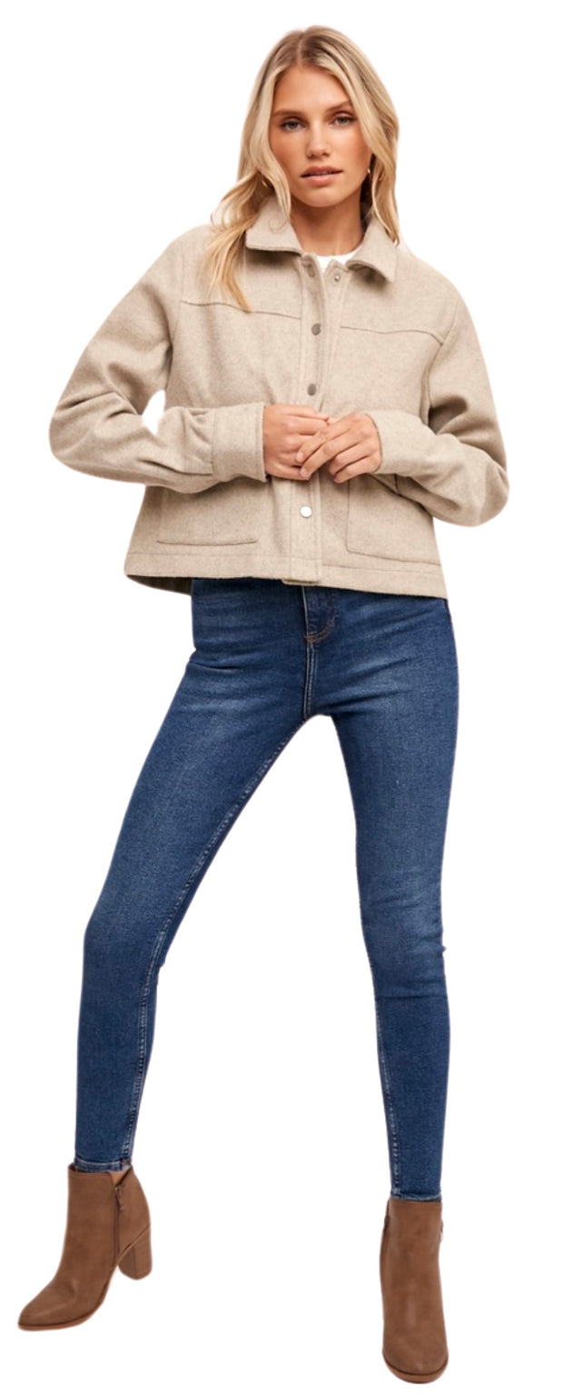 Cropped Button Front Jacket
