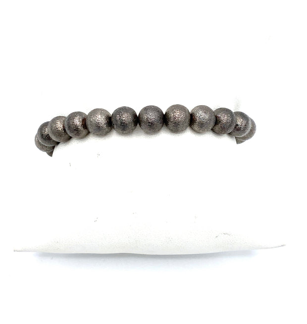 Rhodium Plated Copper Bead Bracelet with Two 14k Paved   Diamond Balls &  One Paved Diamond  Oval Bead - RainTree Boutique 